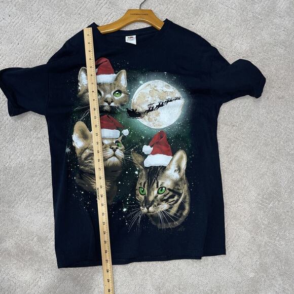 Christmas Cat Lover T Shirt Large Short Sleeve Crew Neck Santa Sleigh Moon Tabby - Picture 8 of 9
